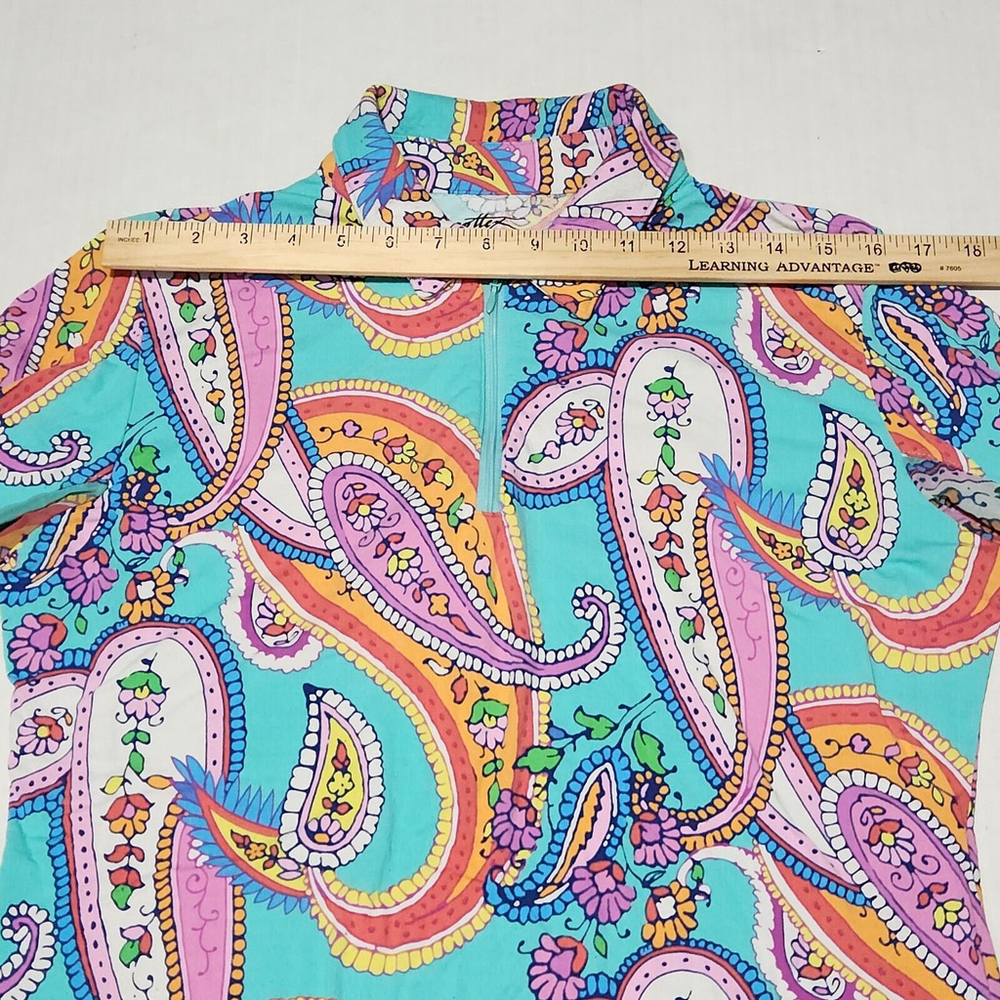Gottex Lifestyle Top Blue Poolside UPF50+ Moc Neck with Zipper Paisley Large - Picture 6 of 12